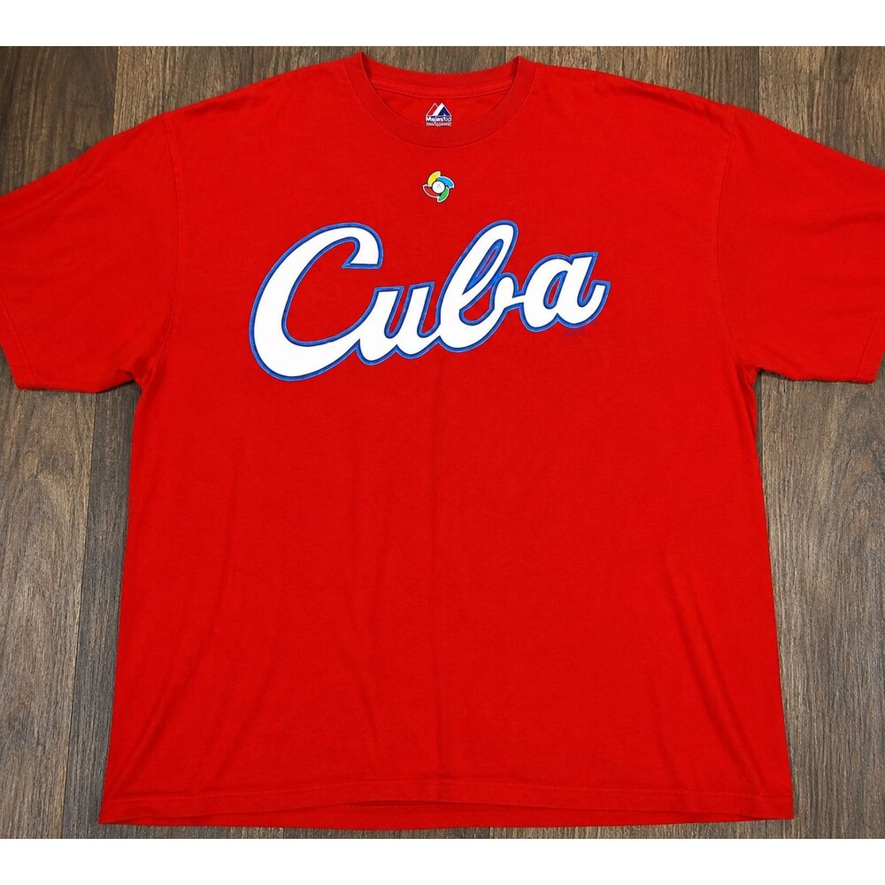 Cuba Baseball Majestic Red Cuban National Team Graphic T Shirt Men's 2XL